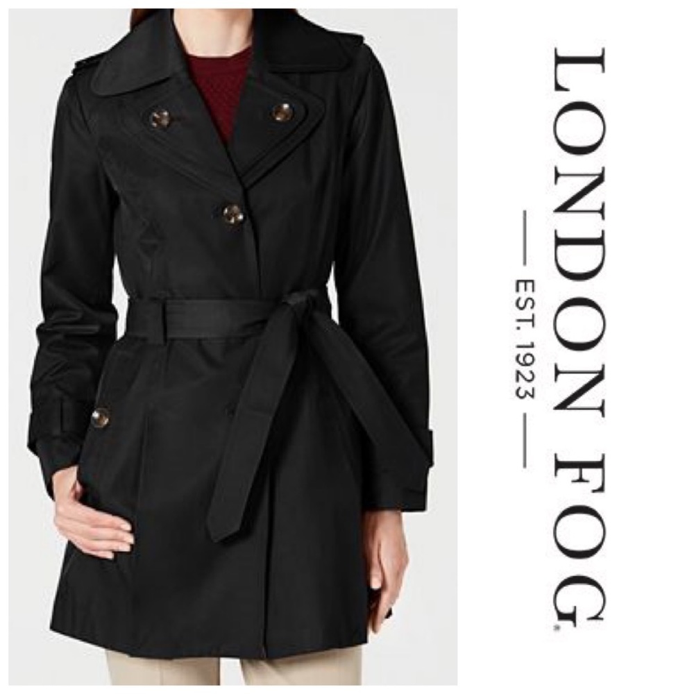 London Fog Hooded Layered-Collar Trench Coat